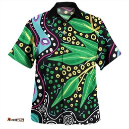Amazing Aussie Australia Wattle Leaves Aboriginal Dot Art And Wattle Leaves Hawaiian Shirt