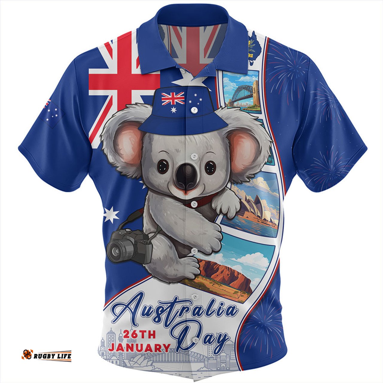 Amazing Aussie Australia Happy Australia Day Koala With Pictures Of Famous Places Hawaiian Shirt