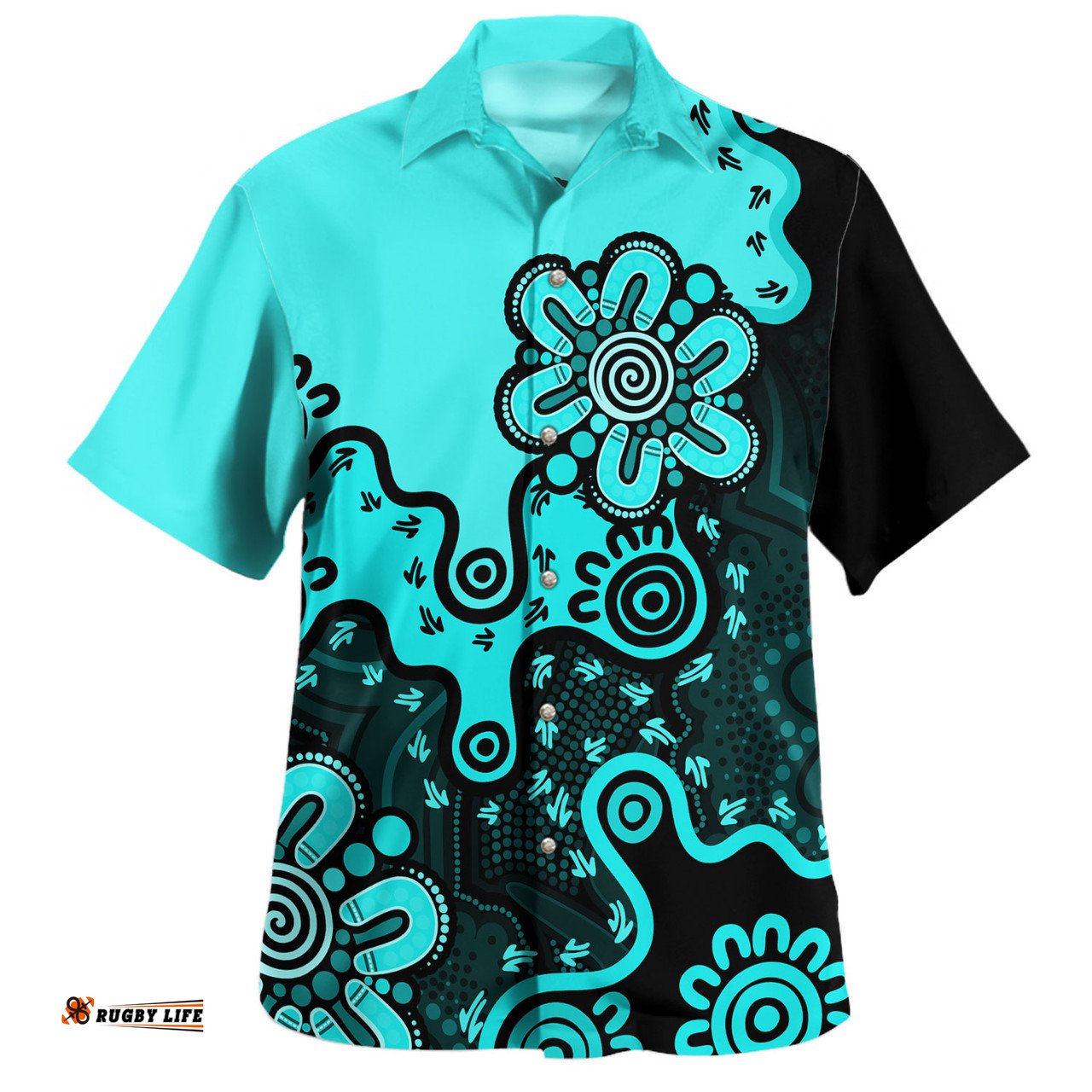 Amazing Aussie Australia Aboriginal Style Of Background Turquoise Hawaiian Shirt