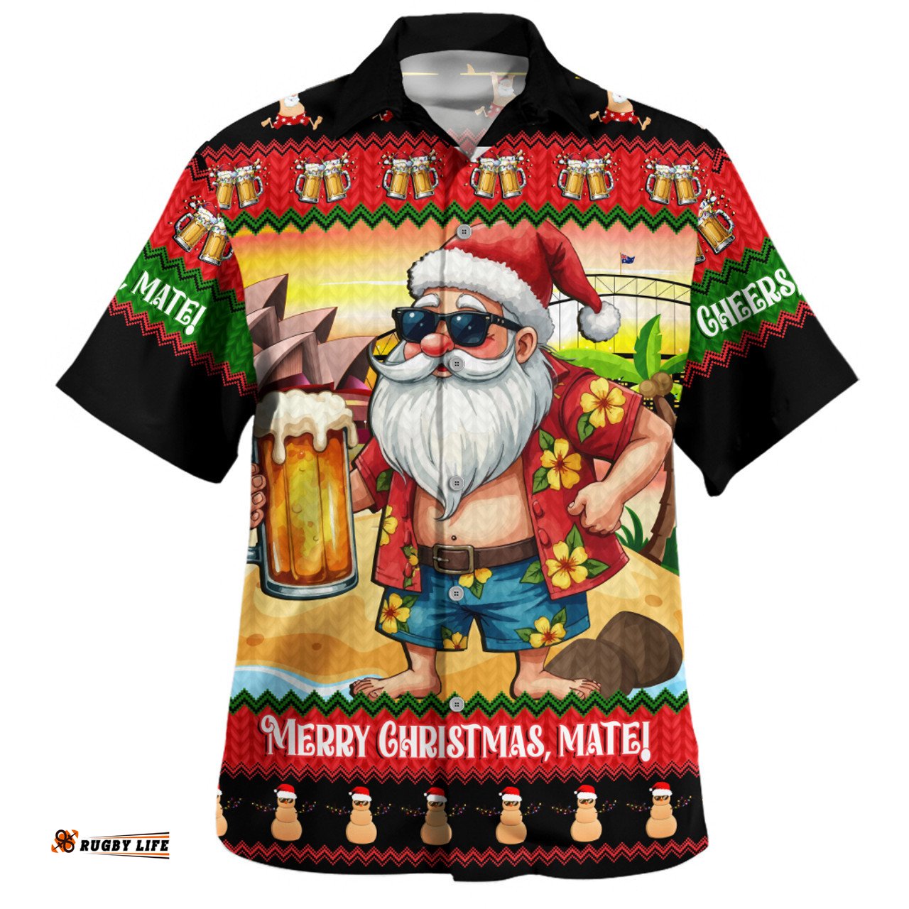 Amazing Aussie Australia Christmas Santa Beer Cheers Style Hawaiian Shirt
