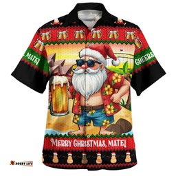 Amazing Aussie Australia Christmas Santa Beer Cheers Style Hawaiian Shirt