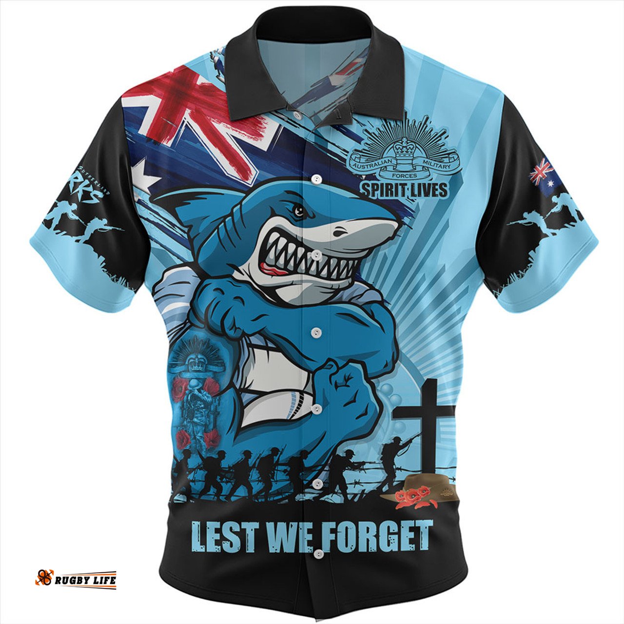 Amazing Aussie Cronulla Sutherland Sharks Fearless ANZAC Defender Hawaiian Shirt