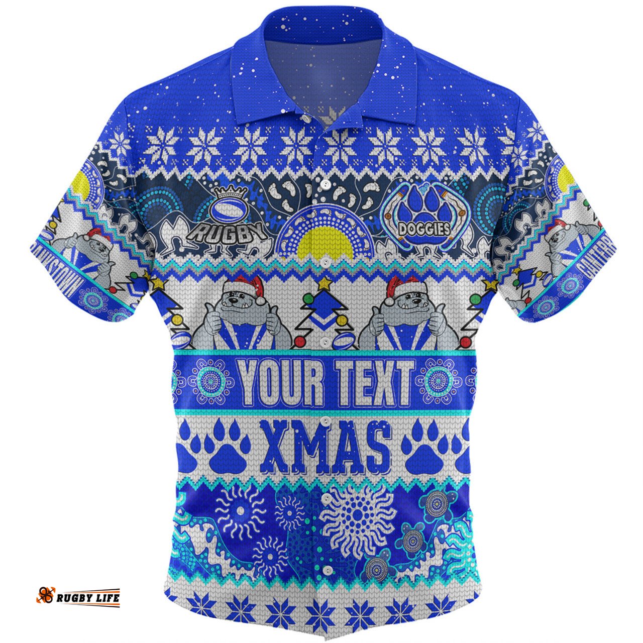 Amazing Aussie Canterbury Bankstown Bulldogs Christmas Aboriginal Custom Indigenous Knitted Ugly Xmas Style Hawaiian Shirt