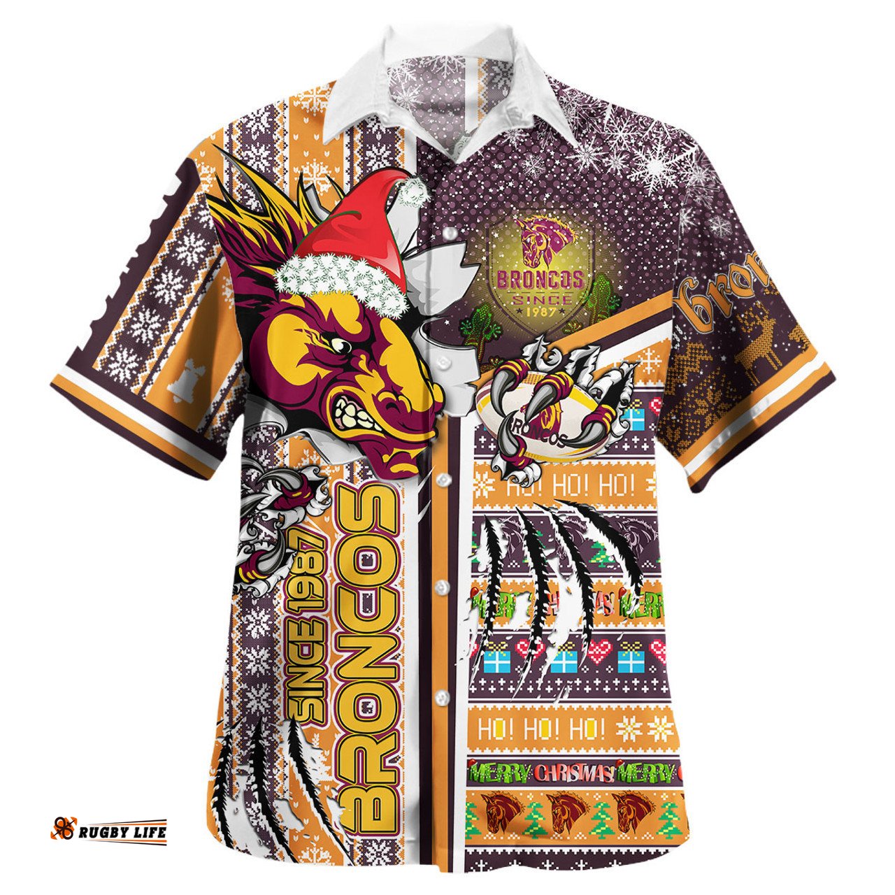 Amazing Aussie Brisbane Broncos Merry Super Broncos Christmas Scratch Ho Ho Ho Hawaiian Shirt