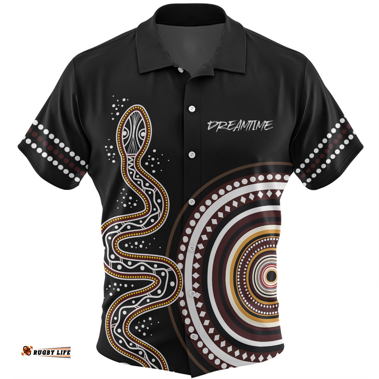 Amazing Aussie Australia Rainbow Serpent Aboriginal Custom Dreamtime Mother of Life Black Hawaiian Shirt
