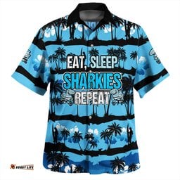 Amazing Aussie Cronulla Sutherland Sharks Eat Sleep Repeat With Tropical Patterns Hawaiian Shirt