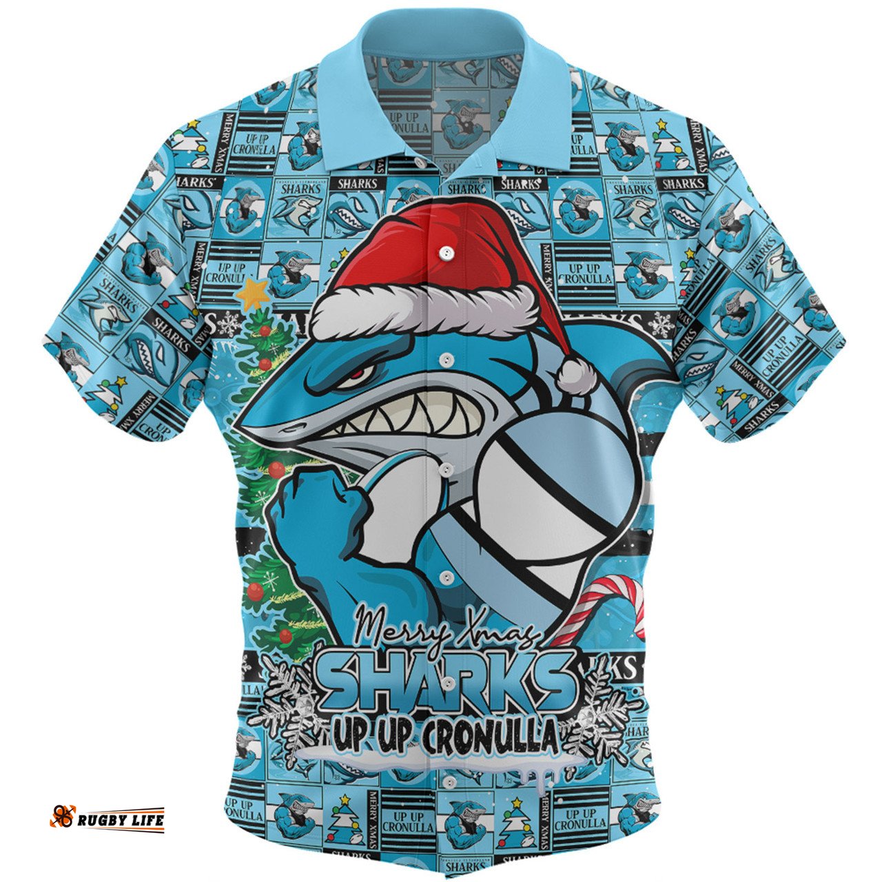 Amazing Aussie Cronulla Sutherland Sharks Merry Ugly Christmas Comic Style Hawaiian Shirt