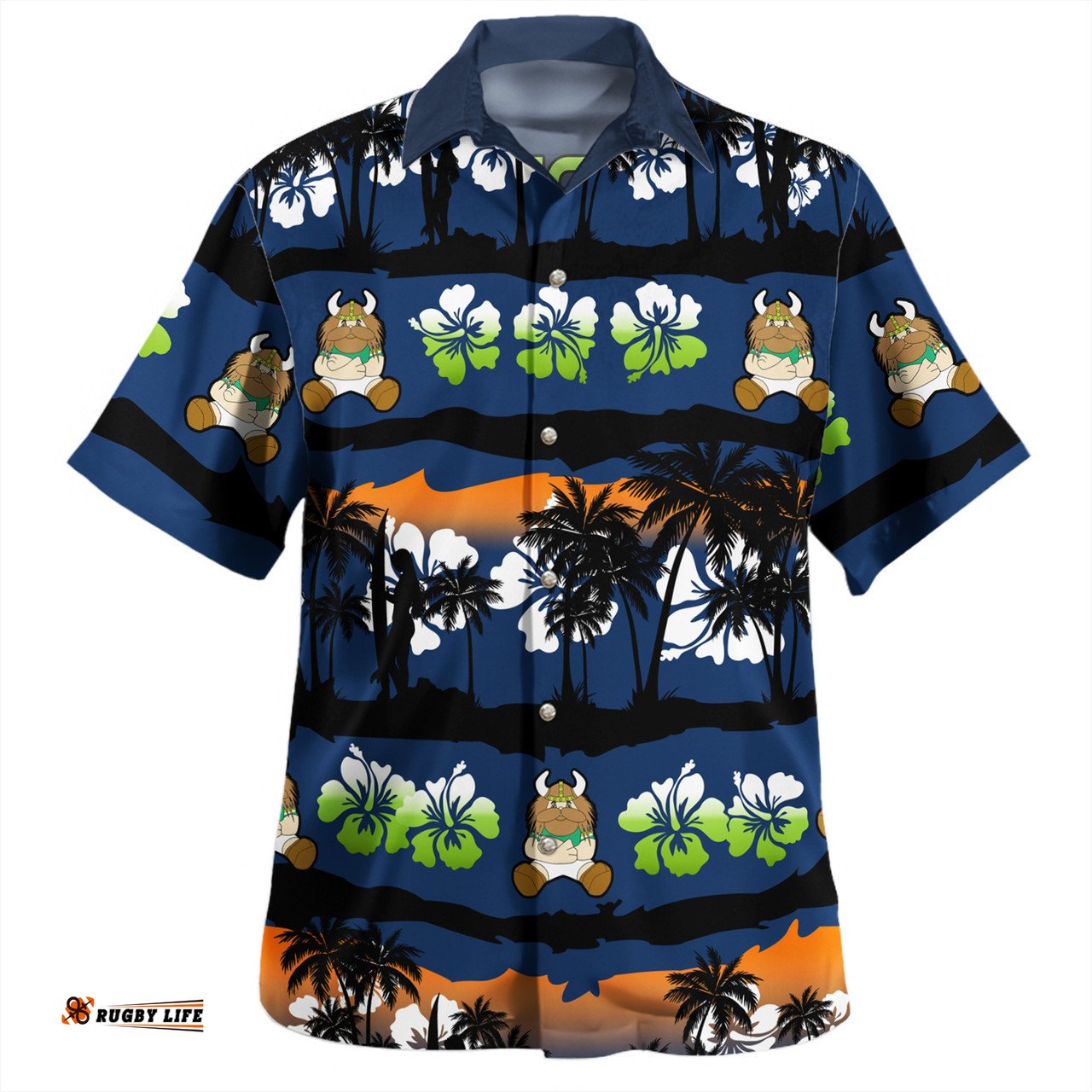 Amazing Aussie Canberra Raiders Tropical Hibiscus and Coconut Trees Hawaiian Shirt