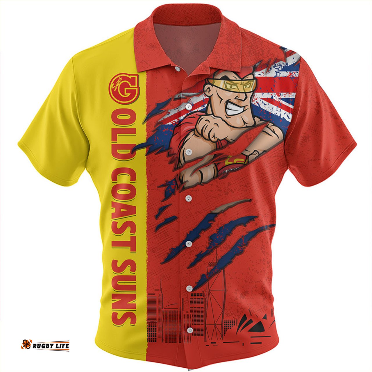 Amazing Aussie Gold Coast SUNS Burning Passion Of Power Scratch Style Hawaiian Shirt