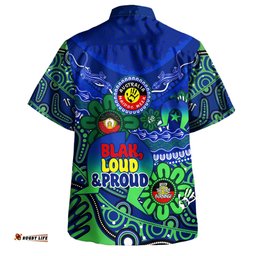 Amazing Aussie Australia Naidoc Week Torres Strait Symbol With Aboriginal Pattern Inspired Blue Hawaiian Shirt