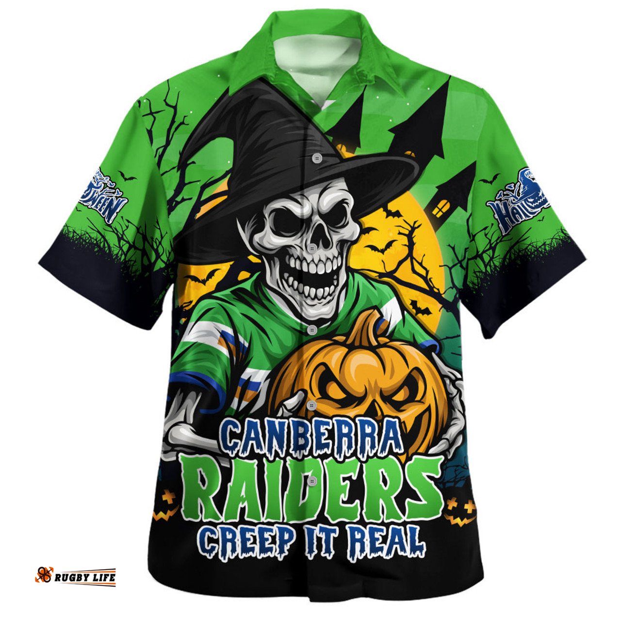 Amazing Aussie Canberra Raiders Dark Moon Rugby Halloween Battle Edition Hawaiian Shirt