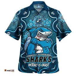 Amazing Aussie Cronulla Sutherland Sharks Aboriginal Pattern Inspired Victory Is Ours Hawaiian Shirt