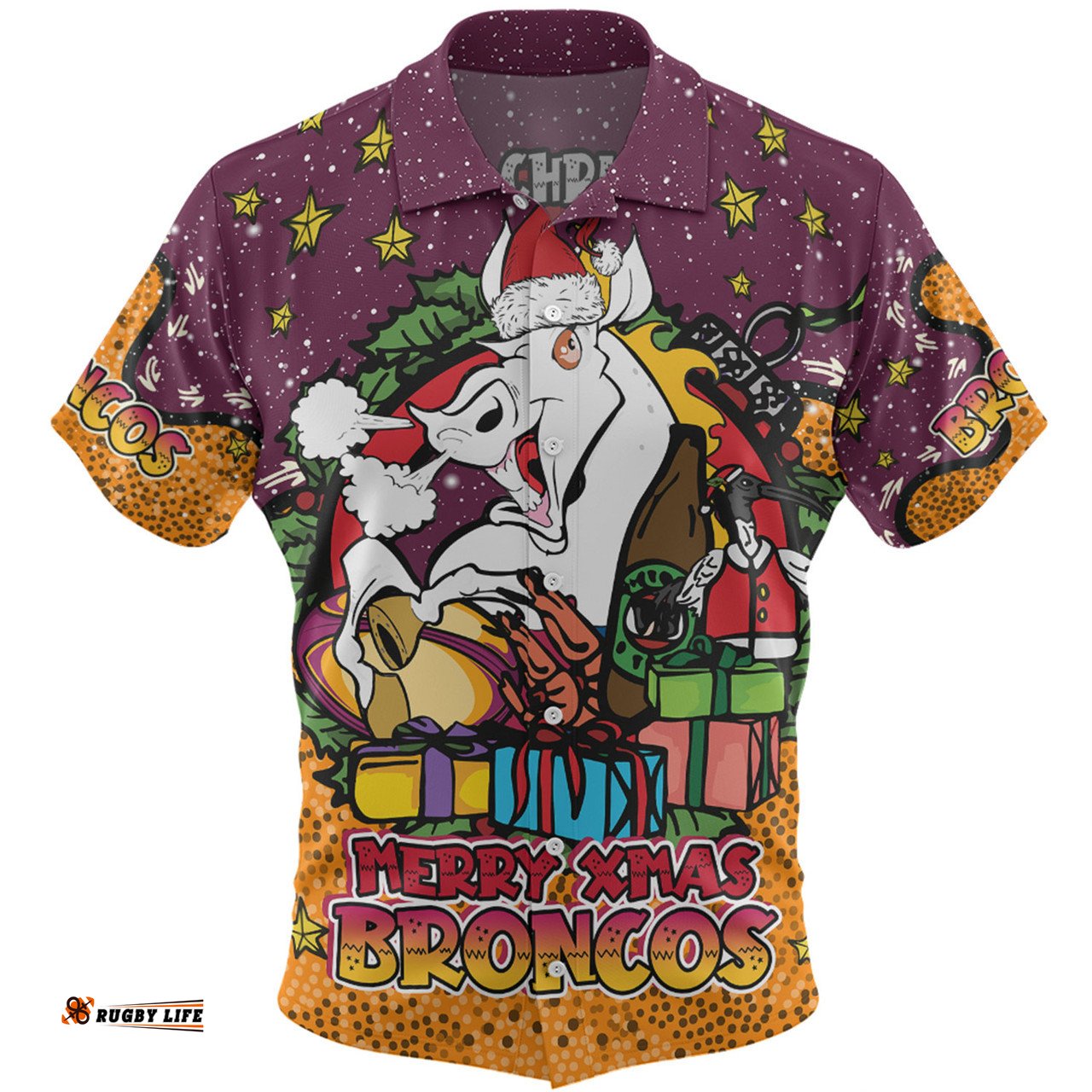 Amazing Aussie Brisbane Broncos Christmas Custom Merry Christmas Our Beloved Team With Aboriginal Dot Art Pattern Hawaiian Shirt
