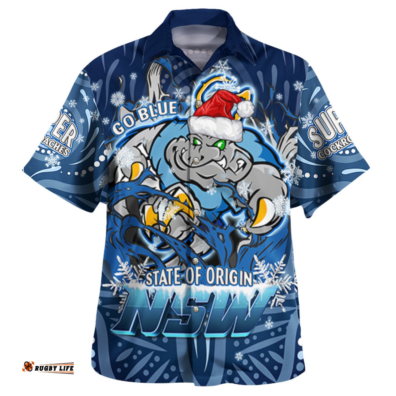 Amazing Aussie Cockroaches Christmas Custom NSW Blues Cockroaches Mascot With Aboriginal Inspired Christmas Hawaiian Shirt