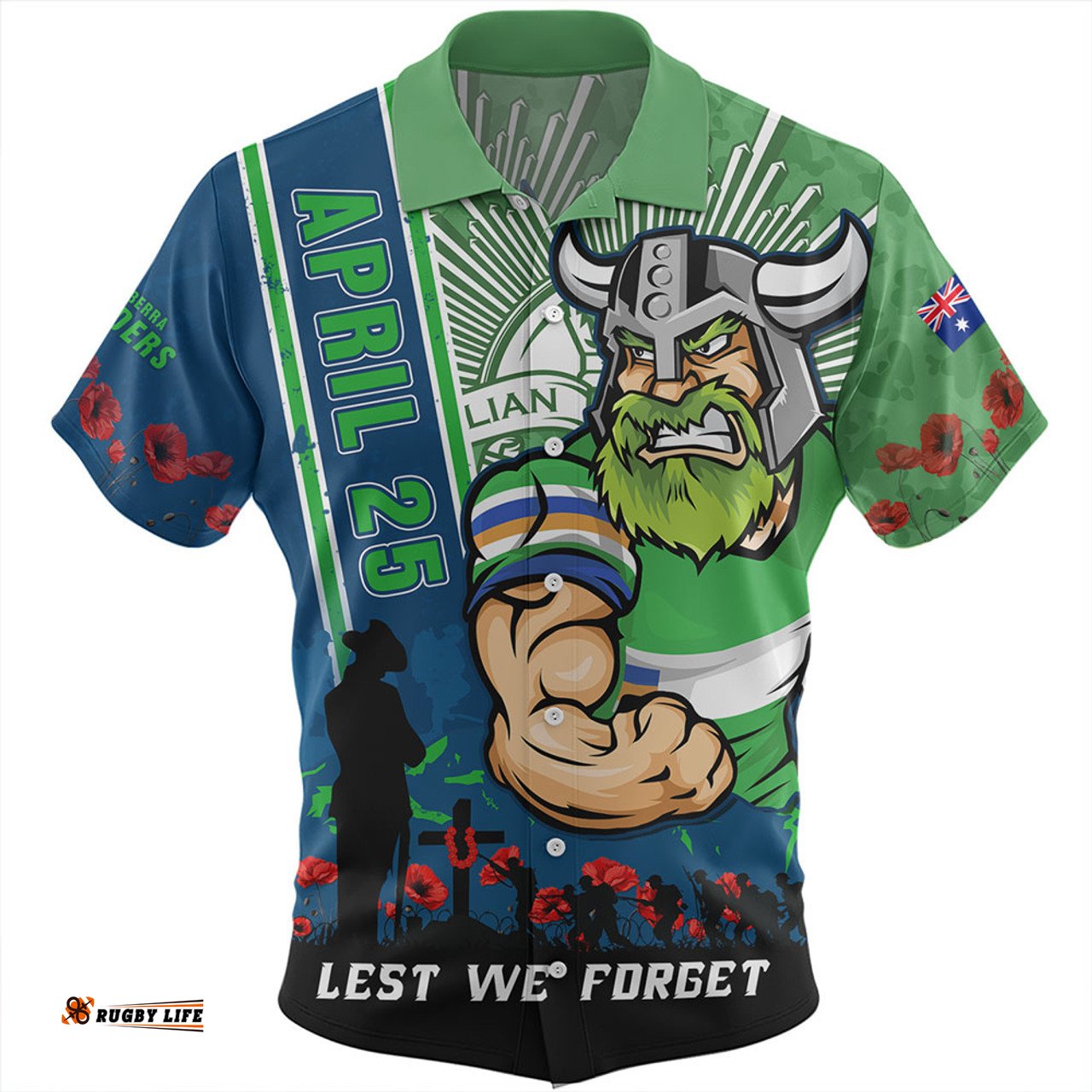 Amazing Aussie Canberra Raiders Anzac Day Lest We Forget Strong Fighting Spirit Hawaiian Shirt