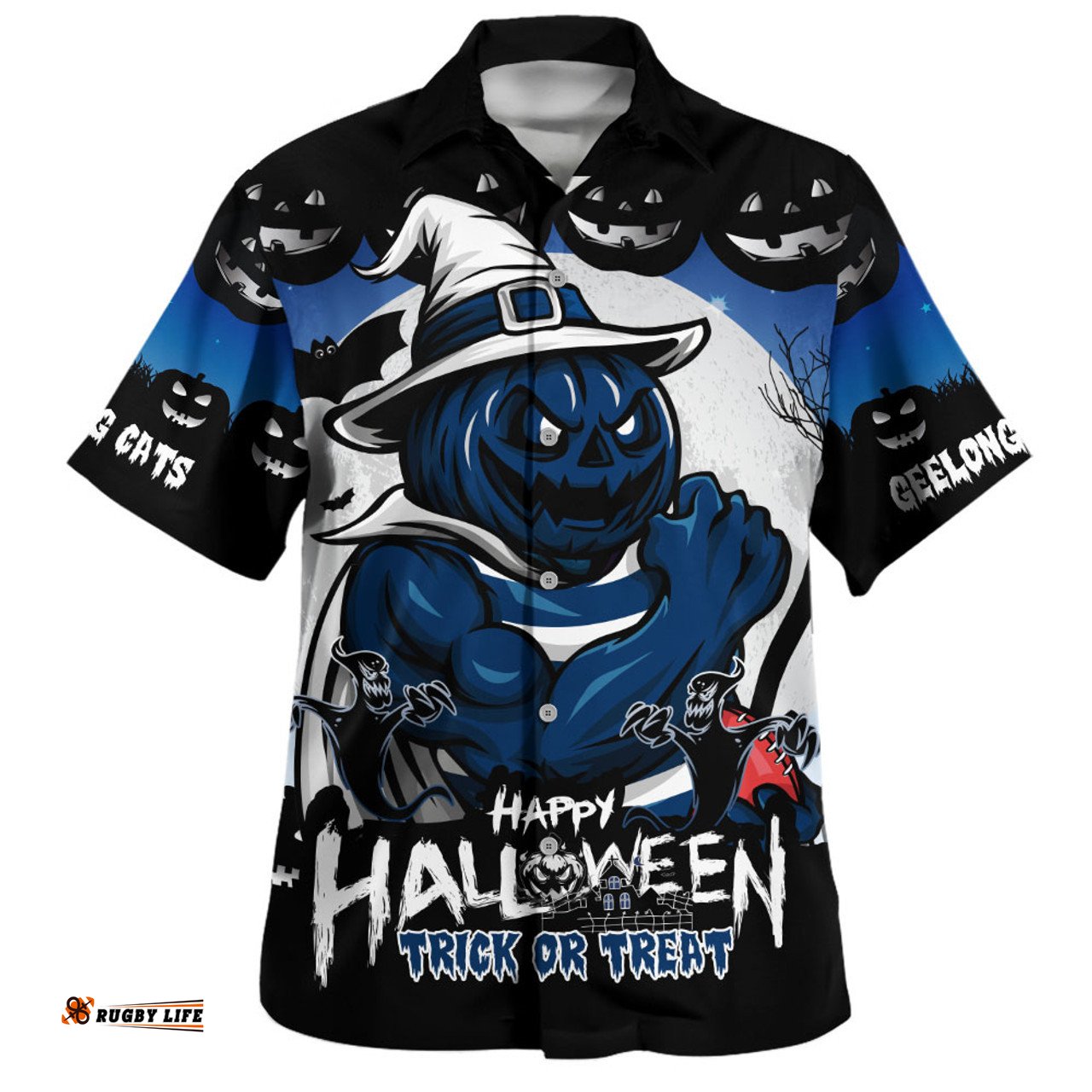 Amazing Aussie Geelong Cats Dark Pumpkin Halloween Spirit Hawaiian Shirt