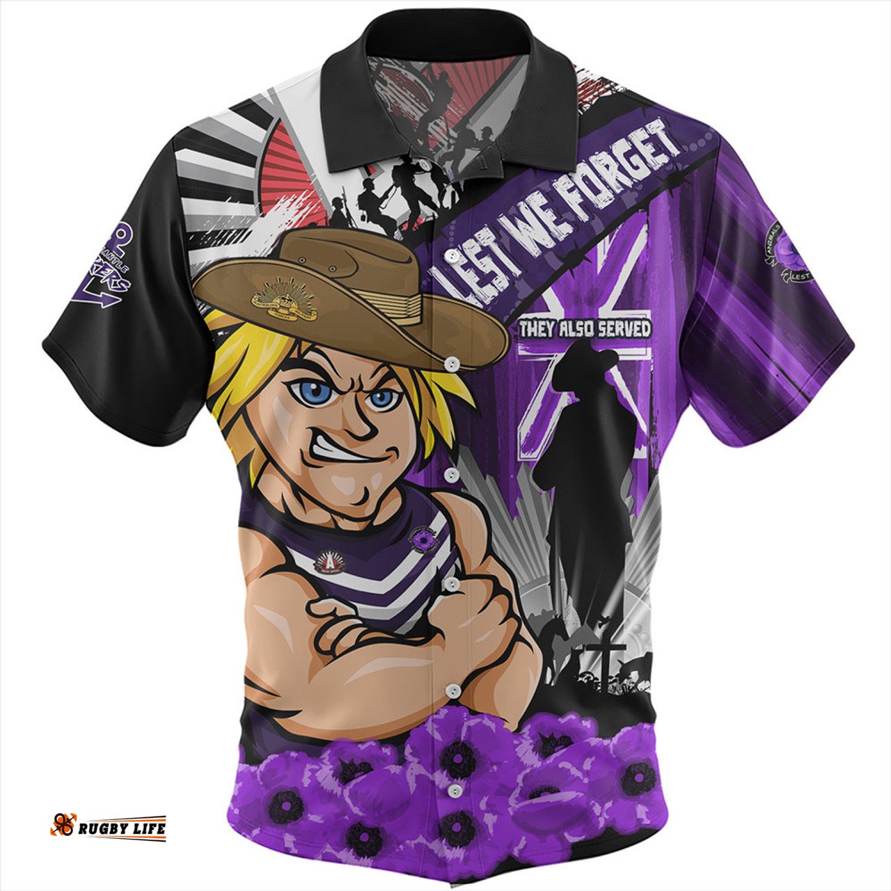 Amazing Aussie Fremantle ANZAC Day Honor Purple Valor And Spirit Hawaiian Shirt