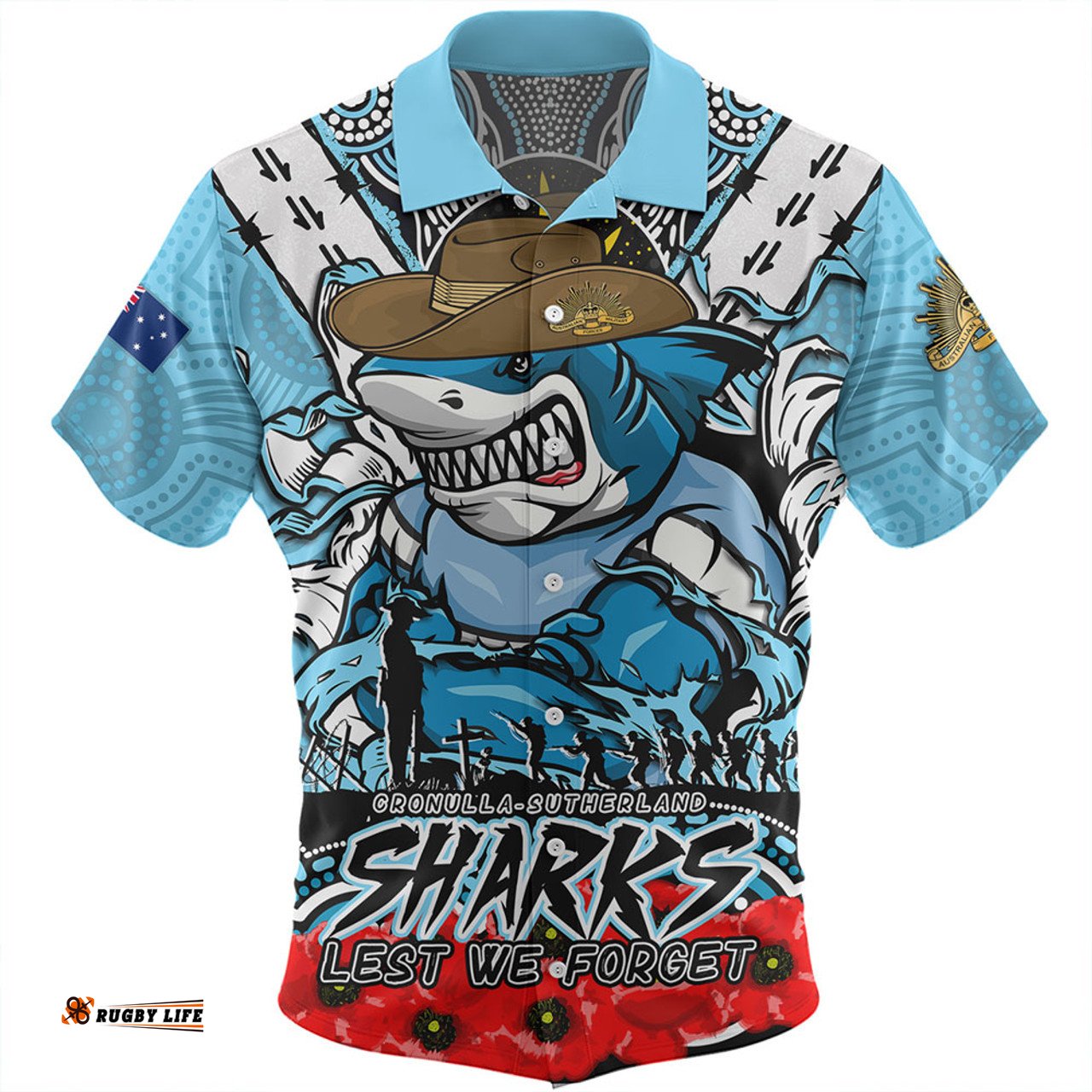 Amazing Aussie Cronulla Sutherland Sharks Ripped Legacy Of The Game The ANZAC Spirit Lives On Hawaiian Shirt