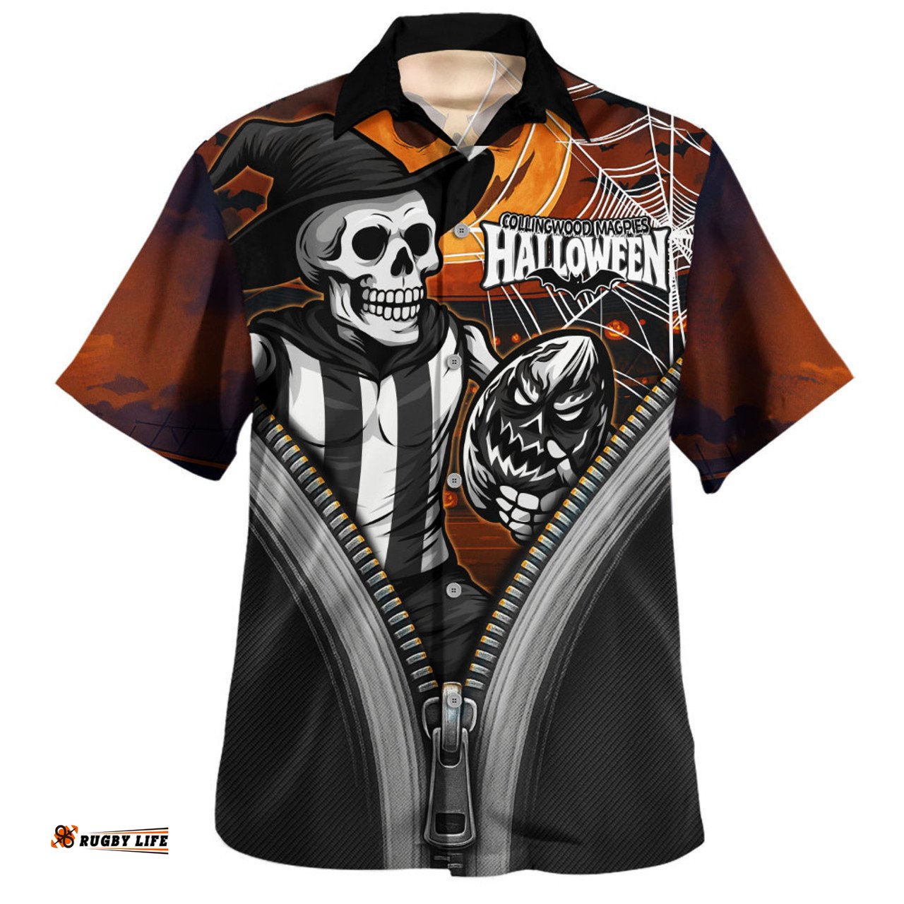 Amazing Aussie Collingwood Halloween Night Reaper Zipper Hawaiian Shirt