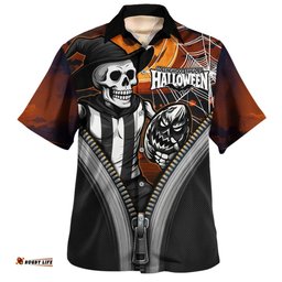 Amazing Aussie Collingwood Halloween Night Reaper Zipper Hawaiian Shirt