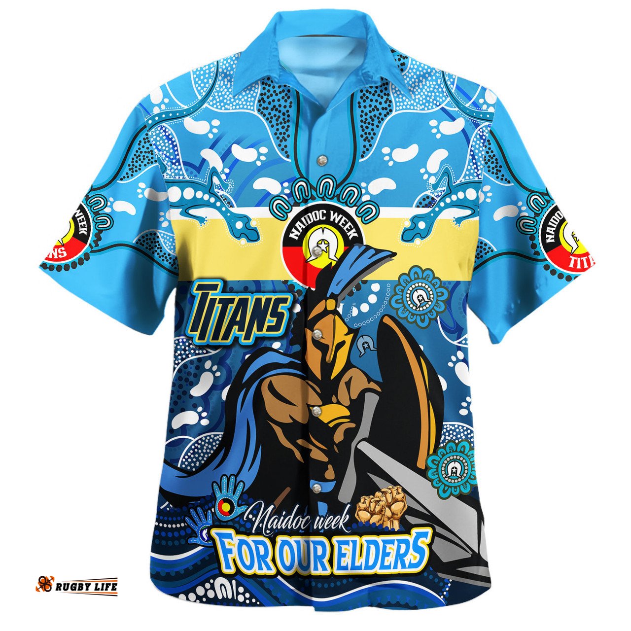 Amazing Aussie Gold Coast Titans Naidoc Week Custom For Our Elders Home Jersey Shirt Hawaiian Shirt