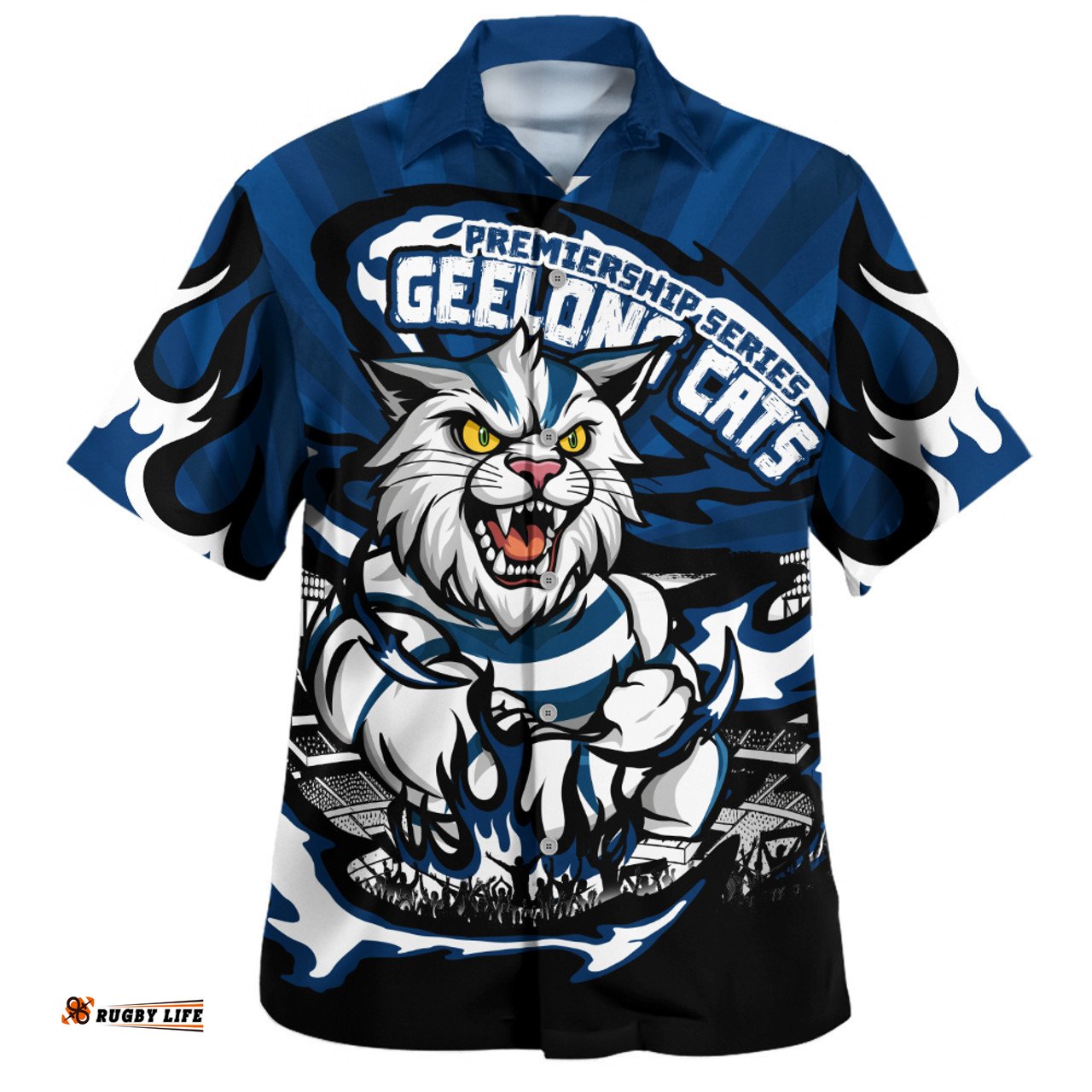 Amazing Aussie Geelong Cats Premiership Series Flame Edition Hawaiian Shirt