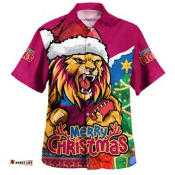 Amazing Aussie Brisbane Lions Santa Scoring Touchdown On Christmas Game Day Hawaiian Shirt