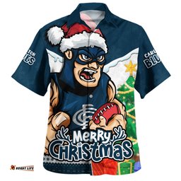Amazing Aussie Carlton Santa Scoring Touchdown On Christmas Game Day Hawaiian Shirt
