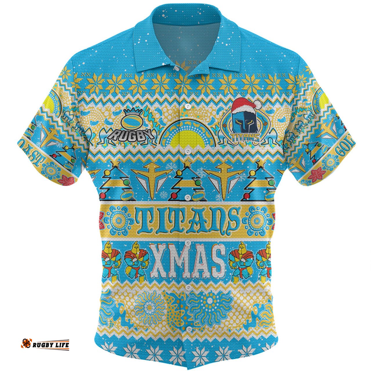 Amazing Aussie Gold Coast Titans Christmas Aboriginal Custom Indigenous Knitted Ugly Xmas Style Hawaiian Shirt