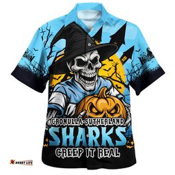 Amazing Aussie Cronulla Sutherland Sharks Dark Moon Rugby Halloween Battle Edition Hawaiian Shirt