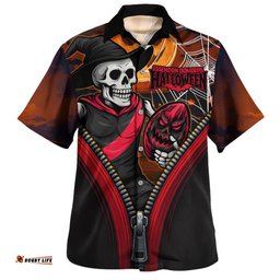 Amazing Aussie Essendon Halloween Night Reaper Zipper Hawaiian Shirt