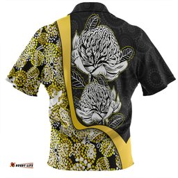 Amazing Aussie Australia Warratah Goanna Aboriginal Waratah Flowers With Yellow Lizards, Stones, Sand Dot Art Painting Inspired Hawaiian Shirt