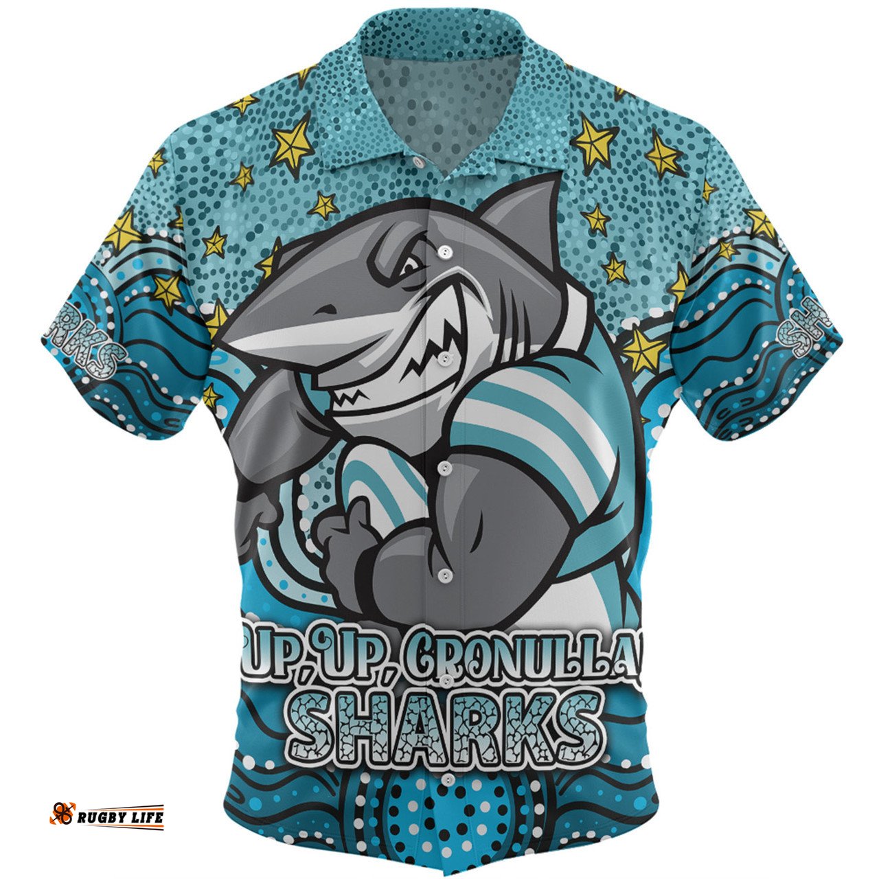 Amazing Aussie Cronulla Sutherland Sharks Custom Custom With Aboriginal Inspired Style Of Dot Painting Patterns  Hawaiian Shirt