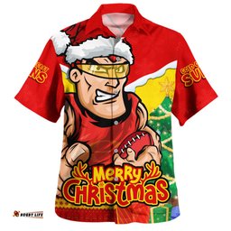 Amazing Aussie Gold Coast SUNS Santa Scoring Touchdown On Christmas Game Day Hawaiian Shirt