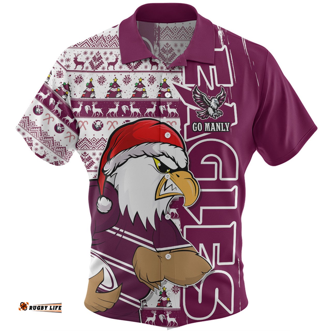 Amazing Aussie Manly Warringah Sea Eagles Merry Ugly Xmas Nordic Pattern Style Hawaiian Shirt