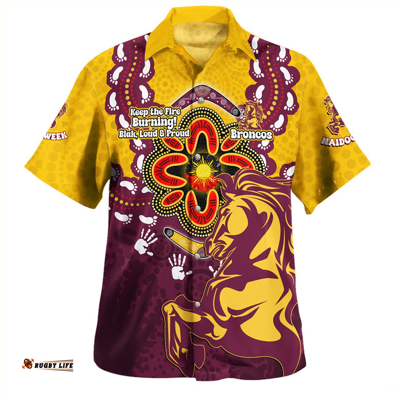 Amazing Aussie Brisbane Broncos Aboriginal Inspired Naidoc Symbol Pattern Hawaiian Shirt