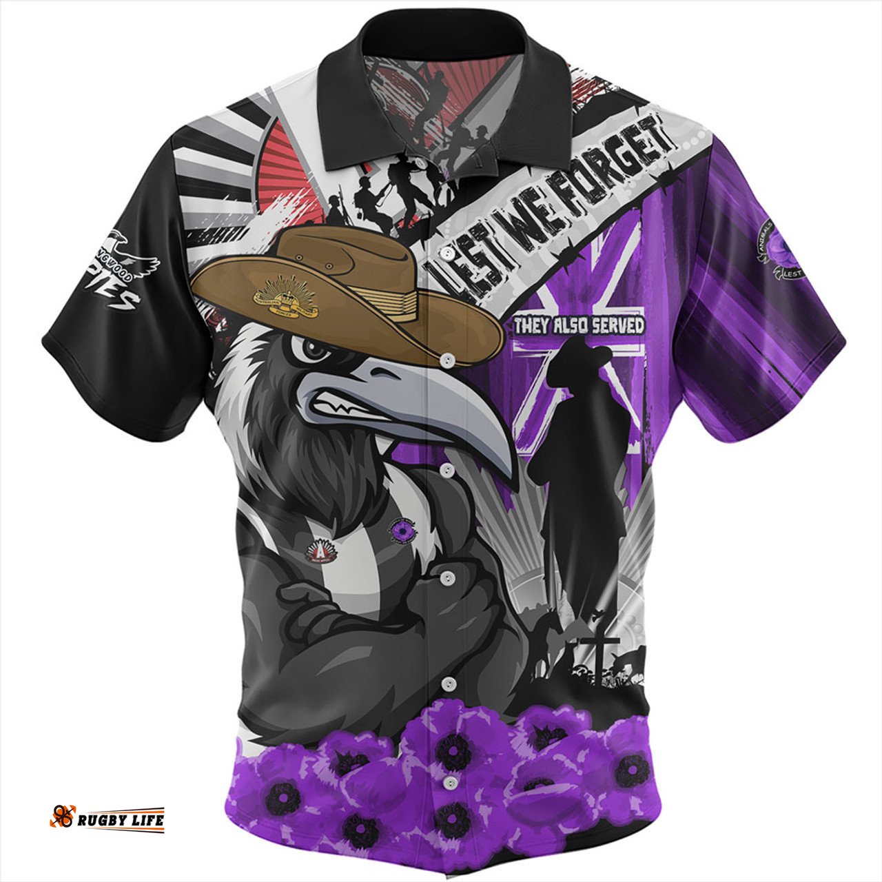 Amazing Aussie Collingwood ANZAC Day Honor Purple Valor And Spirit Hawaiian Shirt