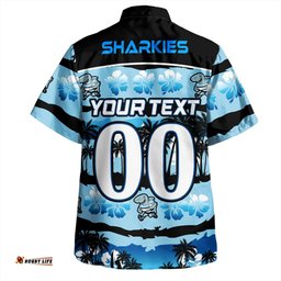 Amazing Aussie Cronulla Sutherland Sharks Tropical Hibiscus and Coconut Trees Hawaiian Shirt