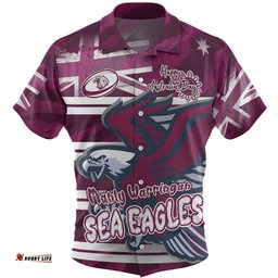 Amazing Aussie Manly Warringah Sea Eagles Happy Australia Day We Are One And Free Hawaiian Shirt