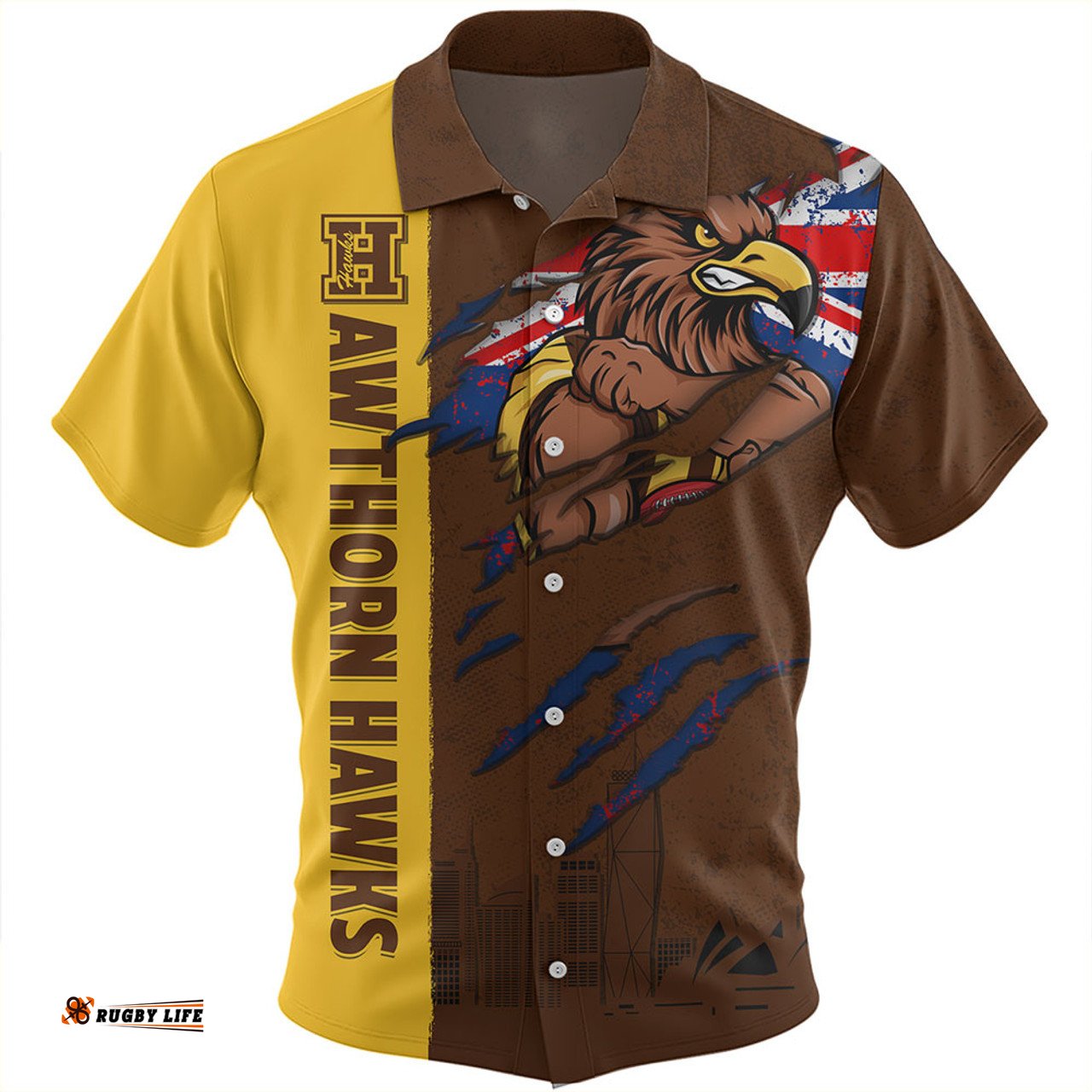 Amazing Aussie Hawthorn Burning Passion Of Power Scratch Style Hawaiian Shirt