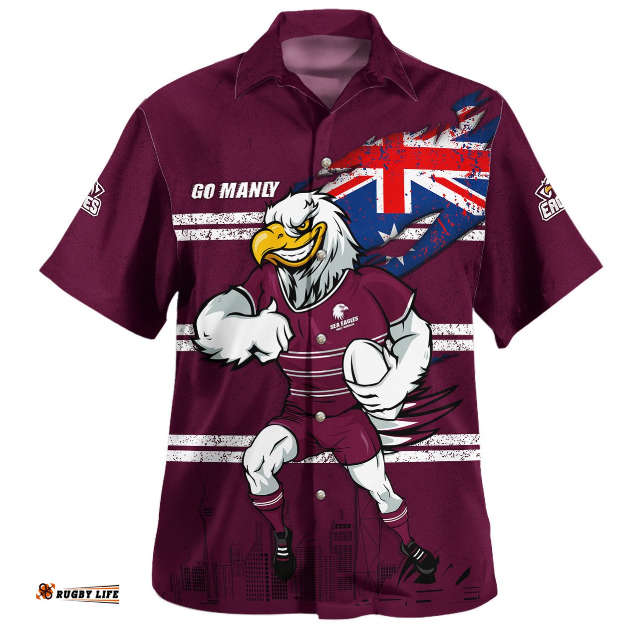 Amazing Aussie Manly Warringah Sea Eagles Custom For Die Hard Fan Australia Flag Scratch Style Hawaiian Shirt
