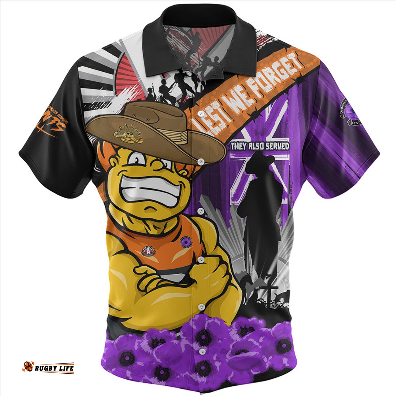 Amazing Aussie GWS GIANTS ANZAC Day Honor Purple Valor And Spirit Hawaiian Shirt