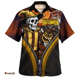 Amazing Aussie Hawthorn Halloween Night Reaper Zipper Hawaiian Shirt