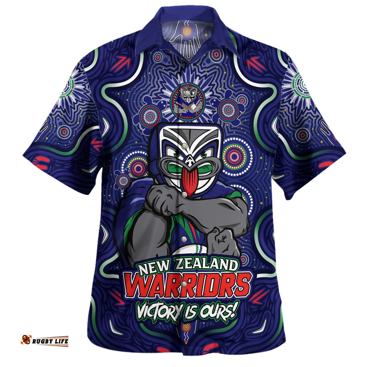 Amazing Aussie New Zealand Warriors Aboriginal Pattern Inspired Victory Is Ours Hawaiian Shirt