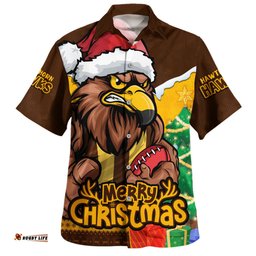 Amazing Aussie Hawthorn Santa Scoring Touchdown On Christmas Game Day Hawaiian Shirt