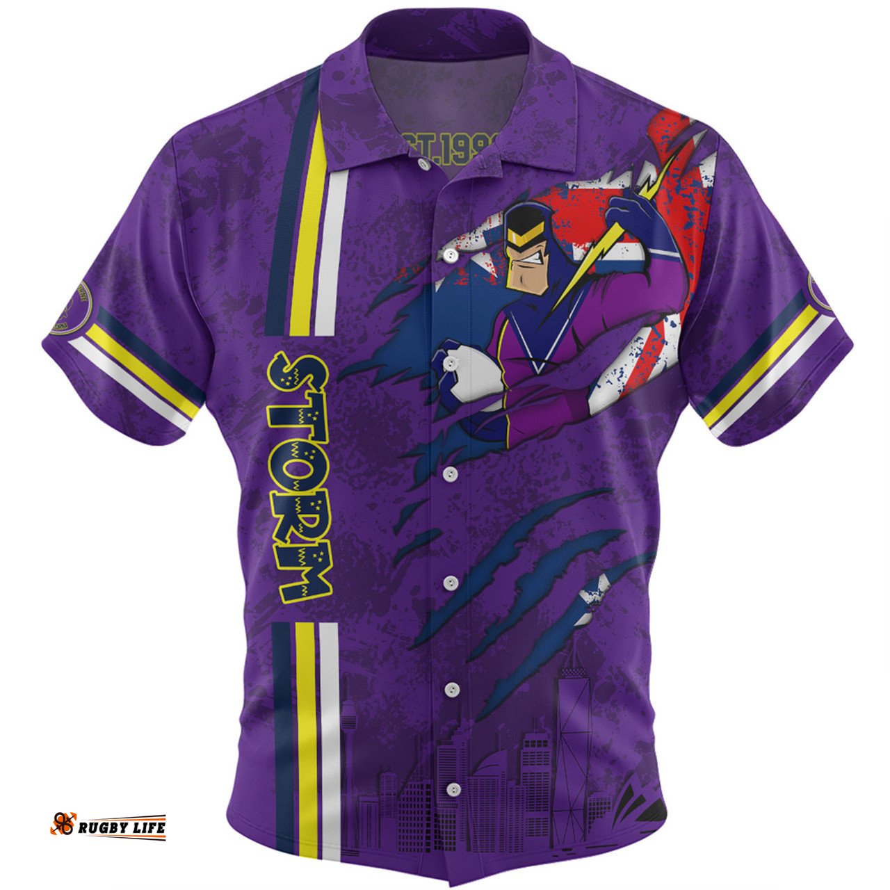 Amazing Aussie Melbourne Storm Happy Australia Day Flag Scratch Style Hawaiian Shirt