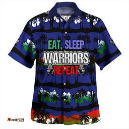 Amazing Aussie New Zealand Warriors Sport Eat Sleep Repeat With Tropical Patterns Hawaiian Shirt