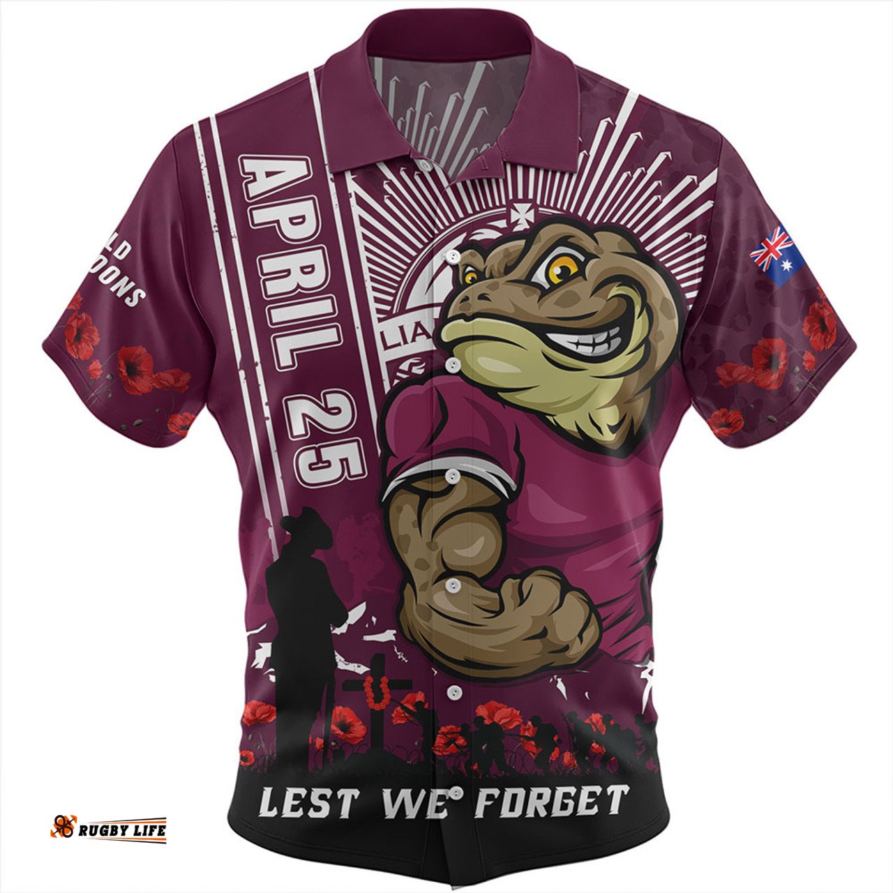 Amazing Aussie Queensland Maroons Anzac Day Lest We Forget Strong Fighting Spirit Hawaiian Shirt