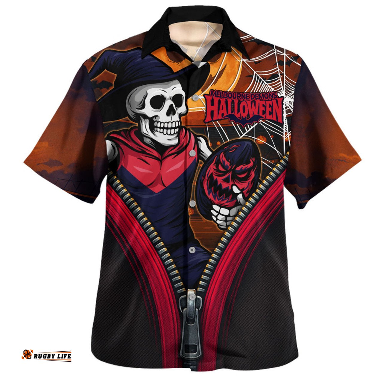 Amazing Aussie Melbourne Halloween Night Reaper Zipper Hawaiian Shirt
