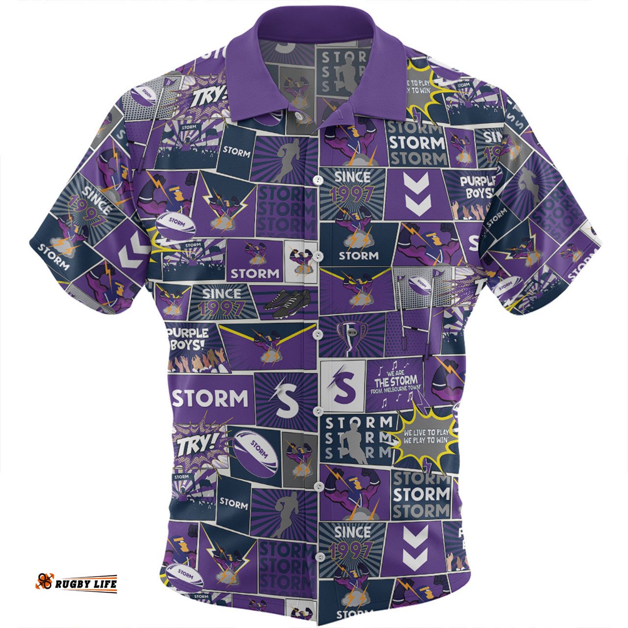 Amazing Aussie Melbourne Storm Team Of Us Die Hard Fan Supporters Comic Style Hawaiian Shirt